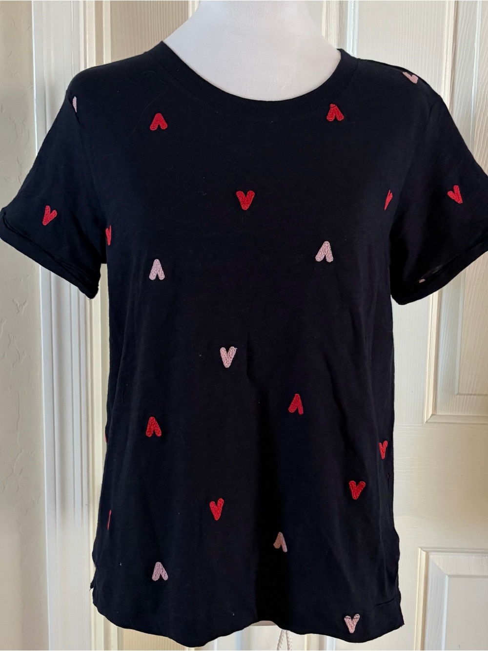 Philosophy Navy blue Heart Embroidered Tee with Red & Pink Accents